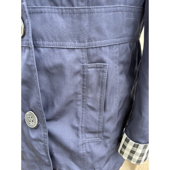 ESPRIT Women's Medium Trench Coat Lined Jacket Belted Classic Navy Button Down - Picture 5 of 12